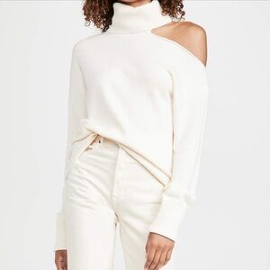 PAIGE womens Raundi Sweater Ivory size L unique cut shoulder trendy